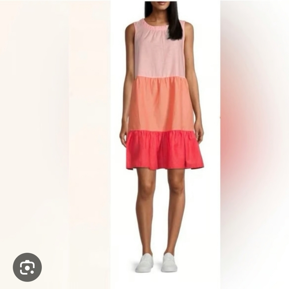 NWT St John's Bay Linen and Cotton Colorblock Ruffle Dress XXL